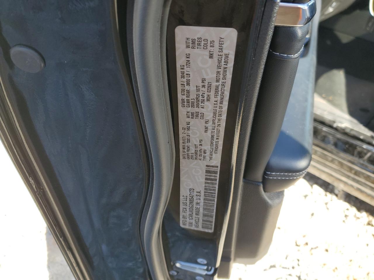 2022 JEEP GRAND CHEROKEE L OVERLAND VIN:1C4RJKDG2N8547173