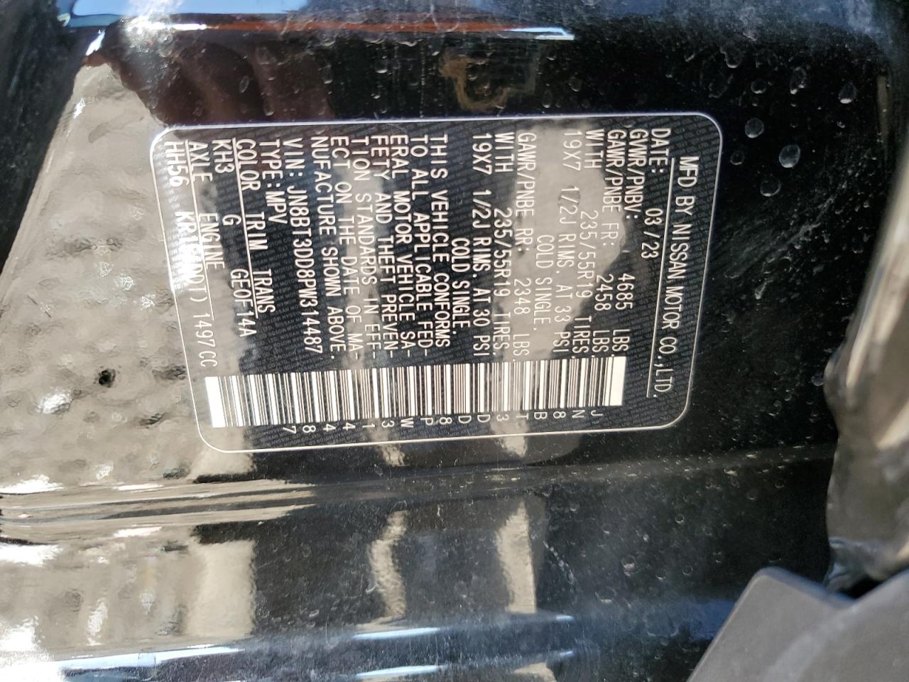 2023 NISSAN ROGUE PLATINUM VIN:JN8BT3DD8PW314487