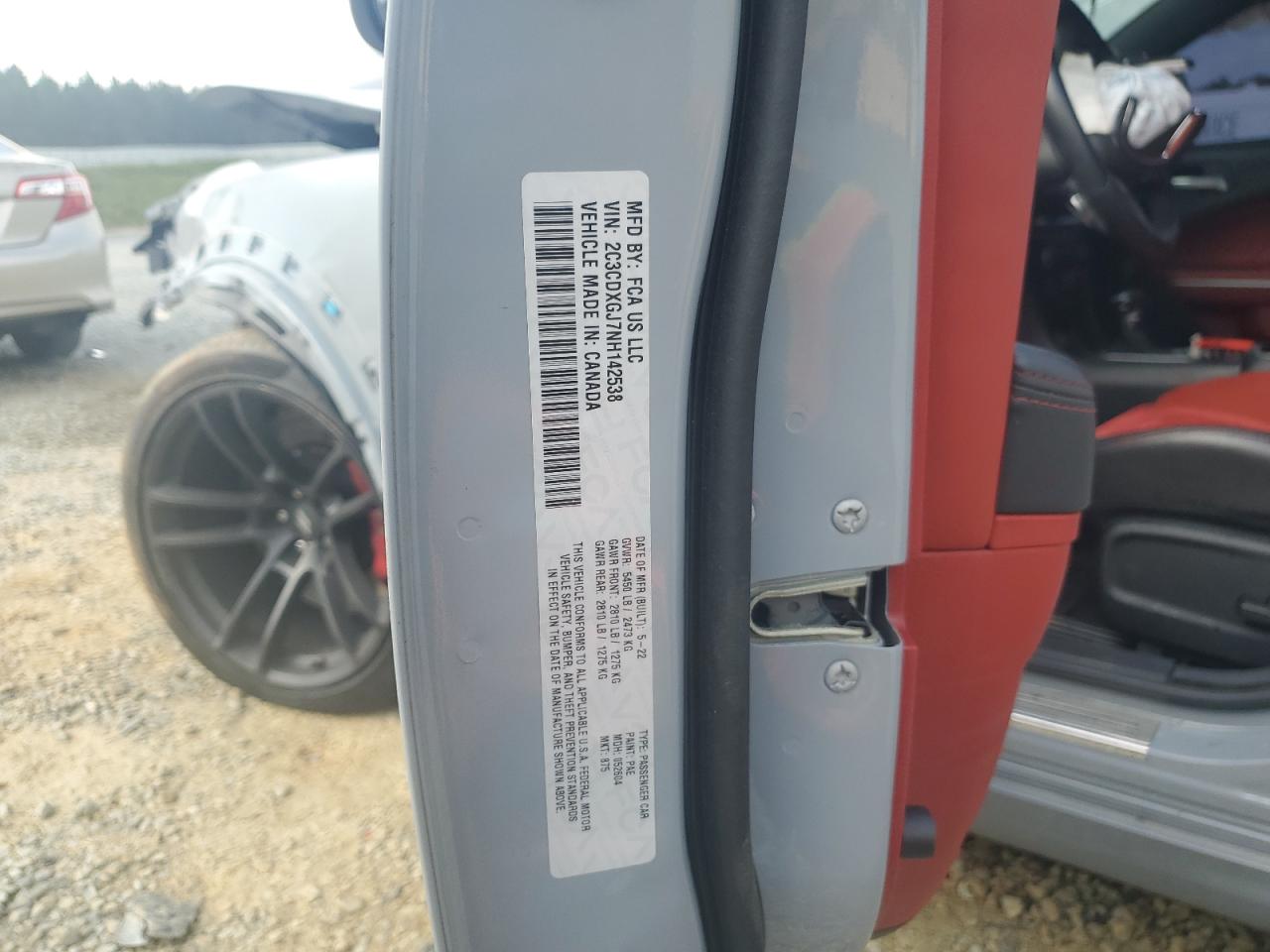 2022 DODGE CHARGER SCAT PACK VIN:2C3CDXGJ7NH142538