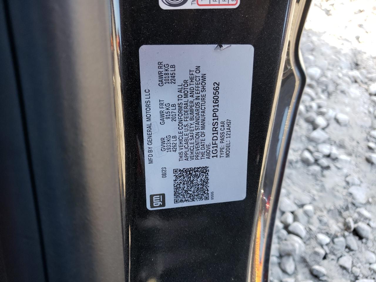 2023 CHEVROLET CAMARO LT VIN:1G1FD1RS1P0160562