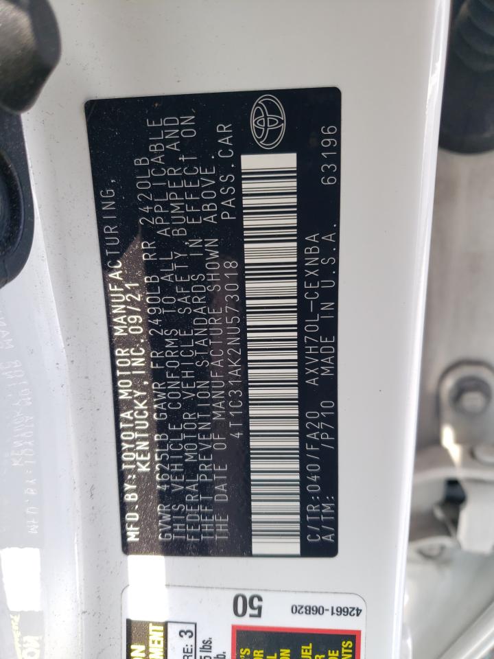 2022 TOYOTA CAMRY LE VIN:4T1C31AK2NU573018