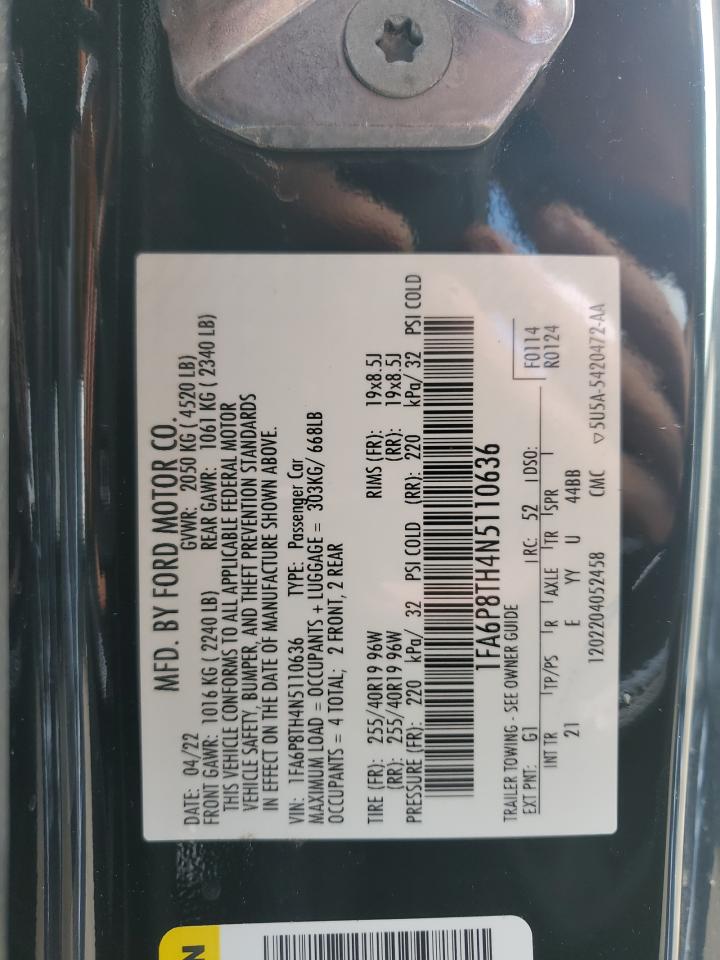2022 FORD MUSTANG  VIN:1FA6P8TH4N5110636