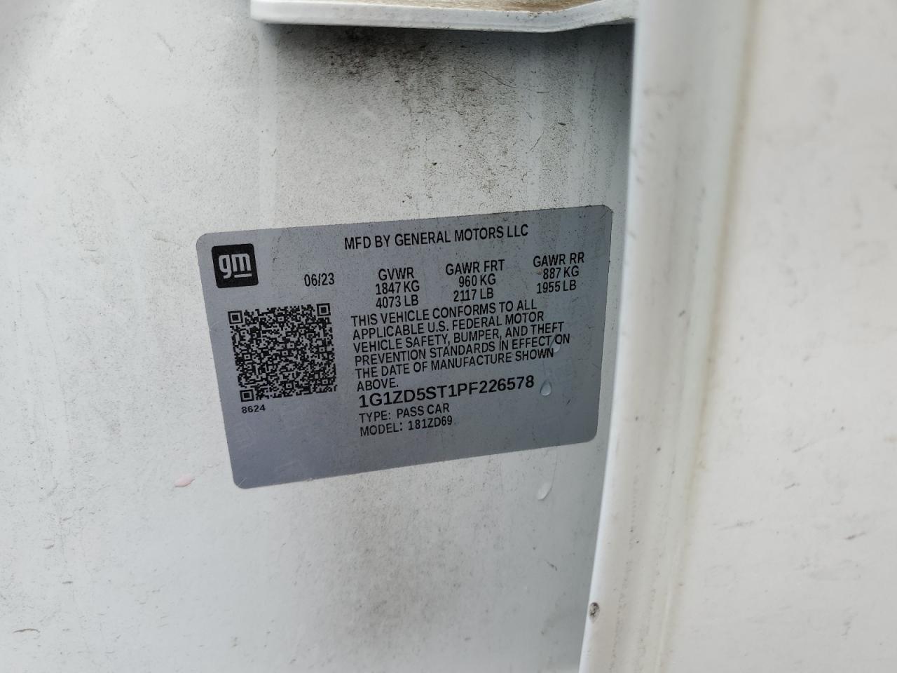 2023 CHEVROLET MALIBU LT VIN:1G1ZD5ST1PF226578