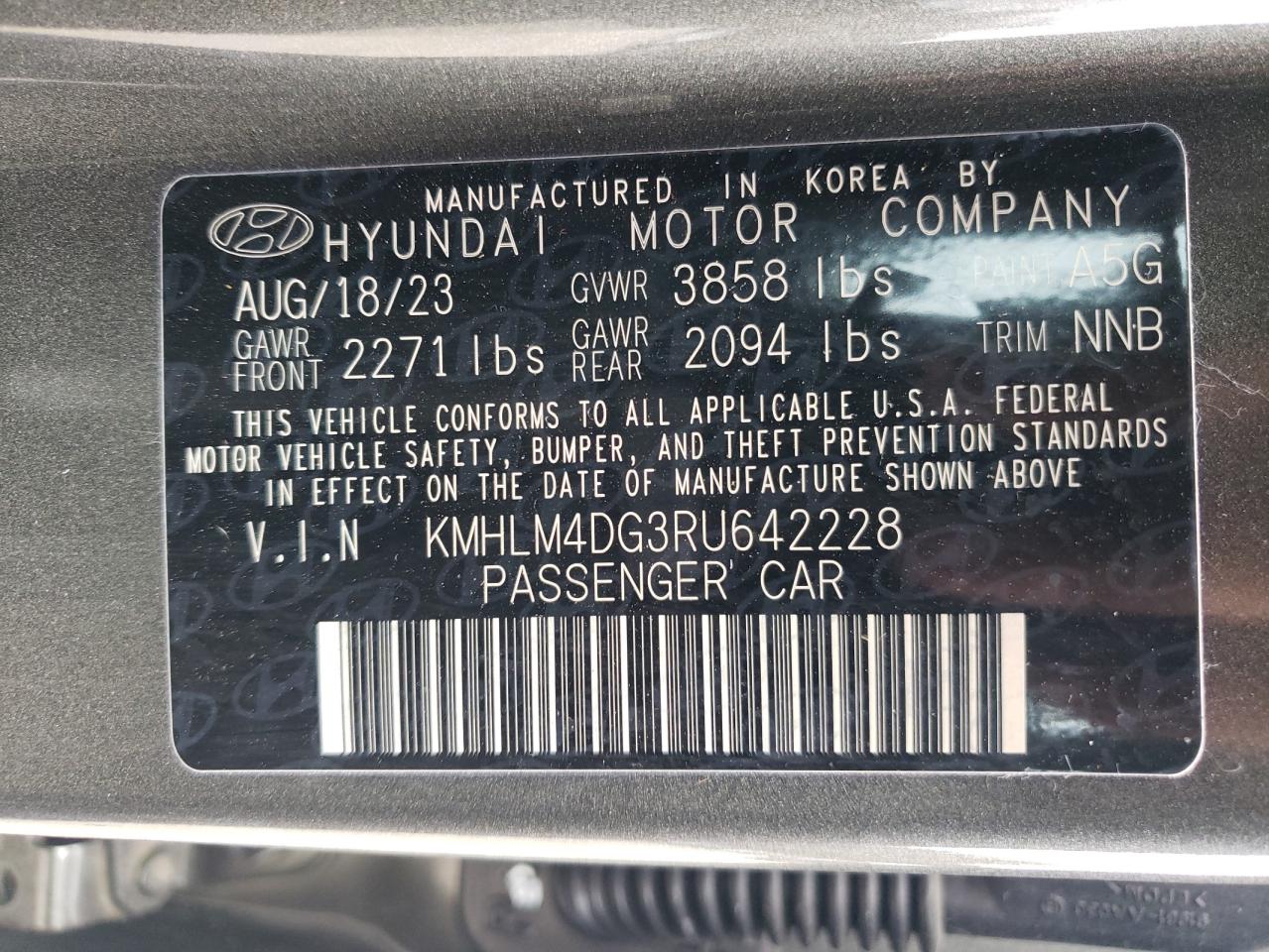 2024 HYUNDAI ELANTRA SEL VIN:KMHLM4DG3RU642228