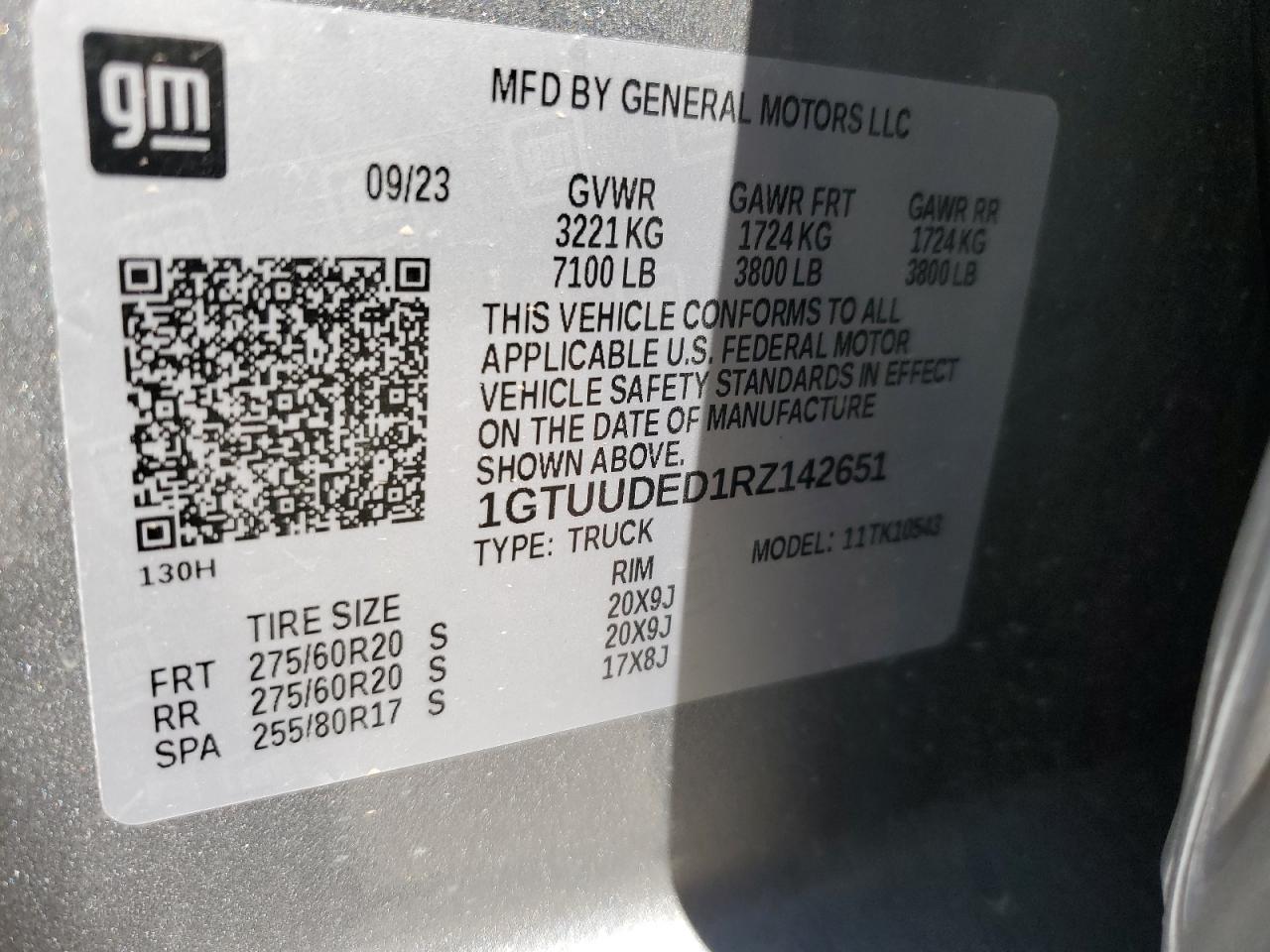 2024 GMC SIERRA K1500 SLT VIN:1GTUUDED1RZ142651