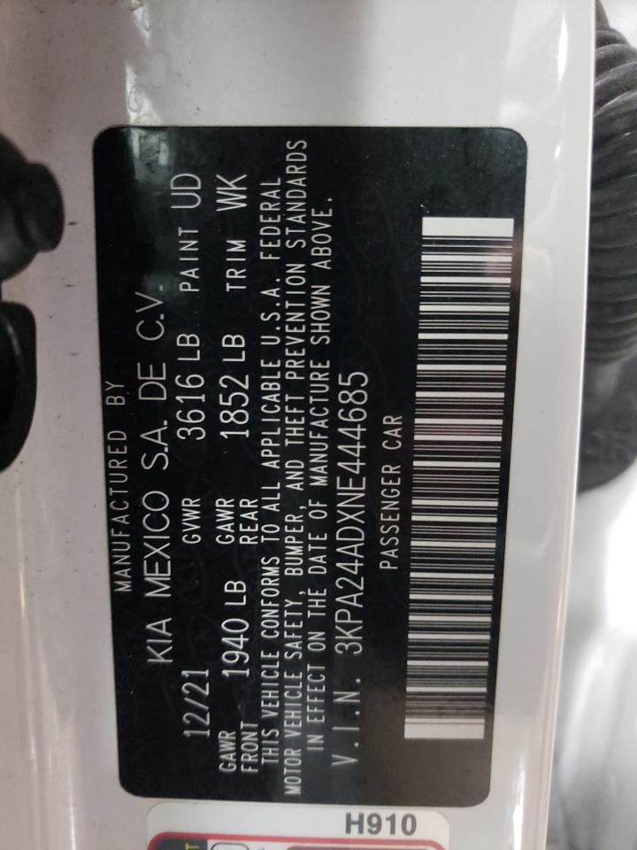 2022 KIA RIO LX VIN:3KPA24ADXNE444685