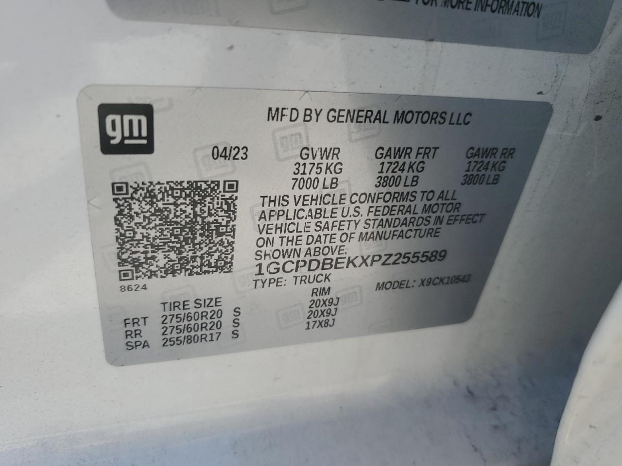 2023 CHEVROLET SILVERADO K1500 CUSTOM VIN:1GCPDBEKXPZ255589