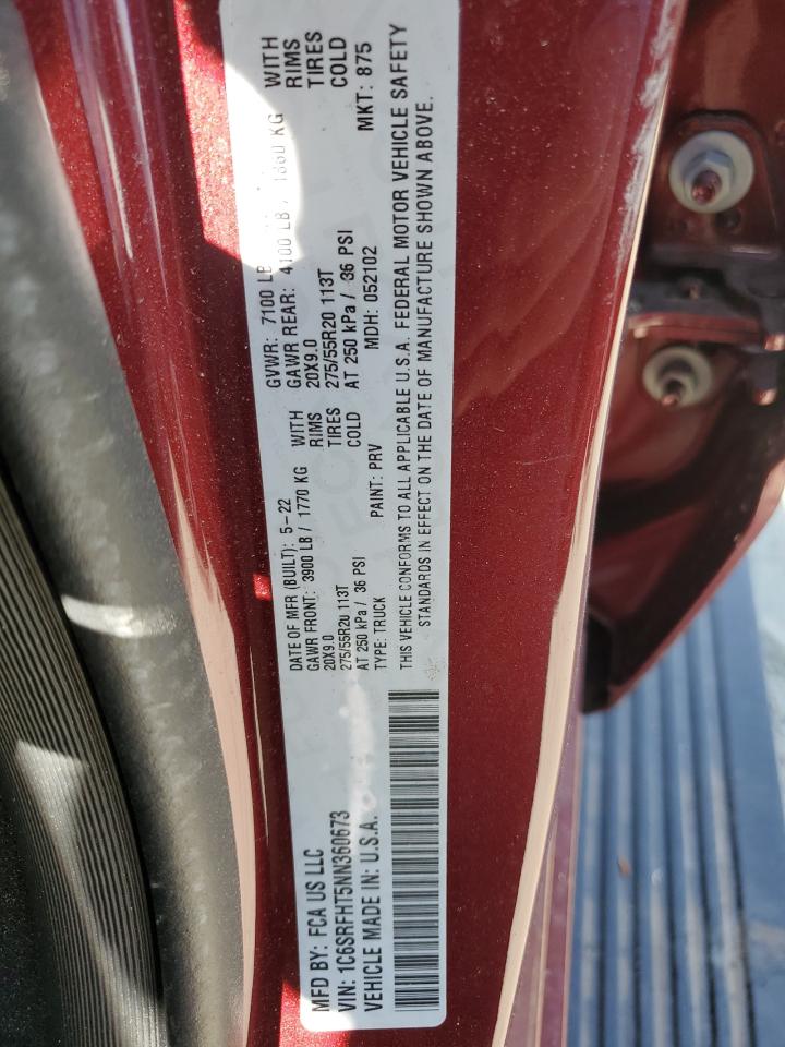 2022 RAM 1500 LIMITED VIN:1C6SRFHT5NN360673