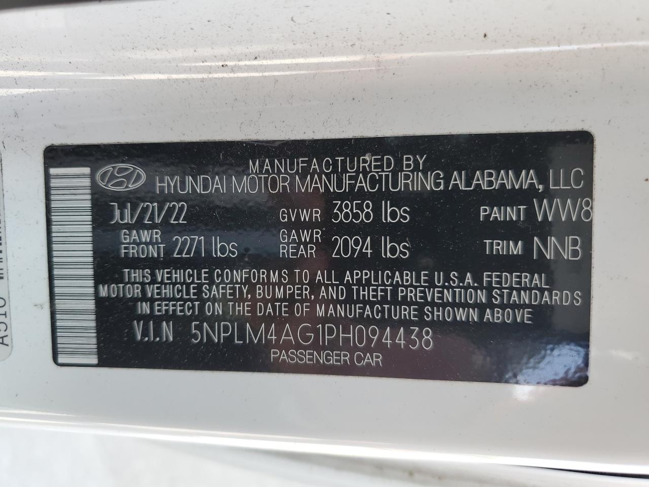 2023 HYUNDAI ELANTRA SEL VIN:5NPLM4AG1PH094438