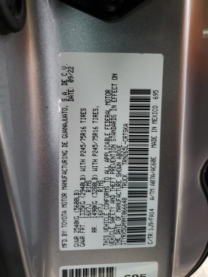 2022 TOYOTA TACOMA ACCESS CAB VIN:3TYRX5GN9NT066640