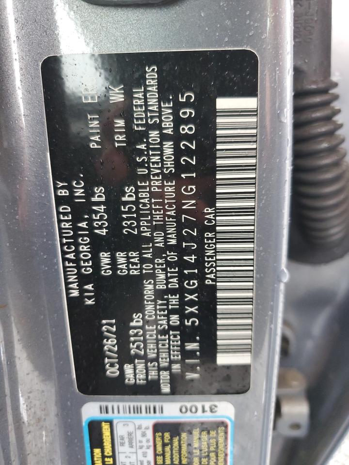 2022 KIA K5 LXS VIN:5XXG14J27NG122895