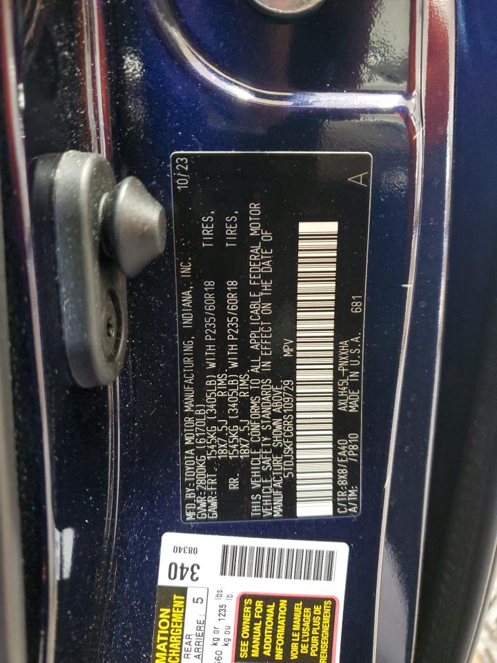 2024 TOYOTA SIENNA XLE VIN:5TDJSKFC6RS109729