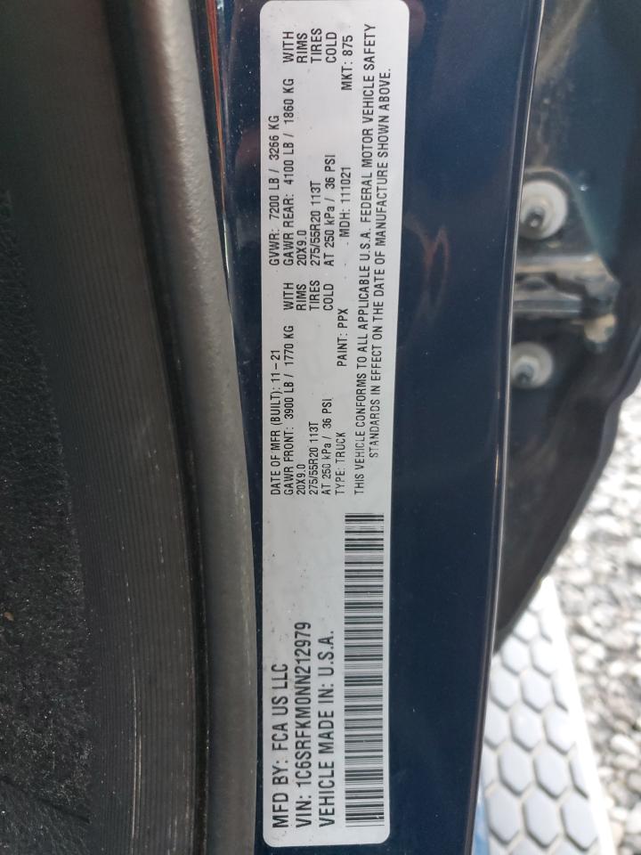 2022 RAM 1500 LONGHORN VIN:1C6SRFKM0NN212979