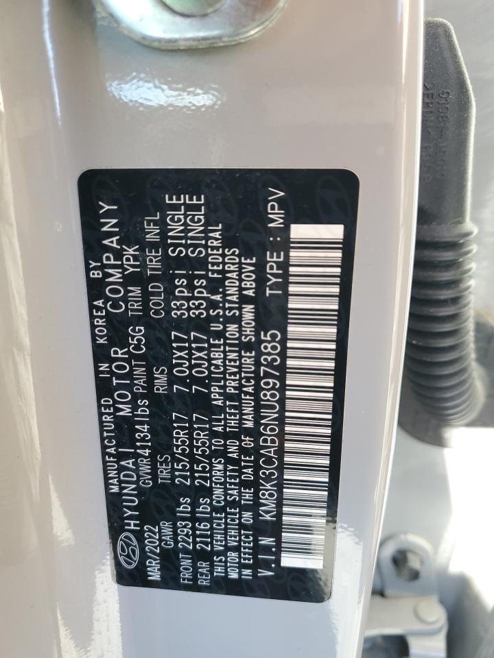 2022 HYUNDAI KONA SEL VIN:KM8K3CAB6NU897385