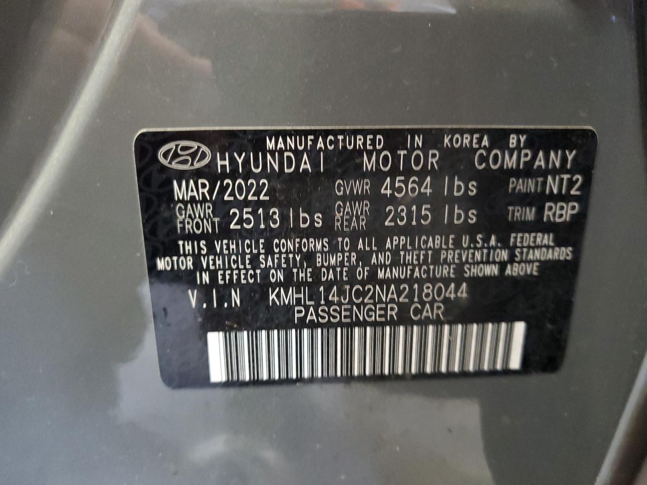 2022 HYUNDAI SONATA N LINE VIN:KMHL14JC2NA218044