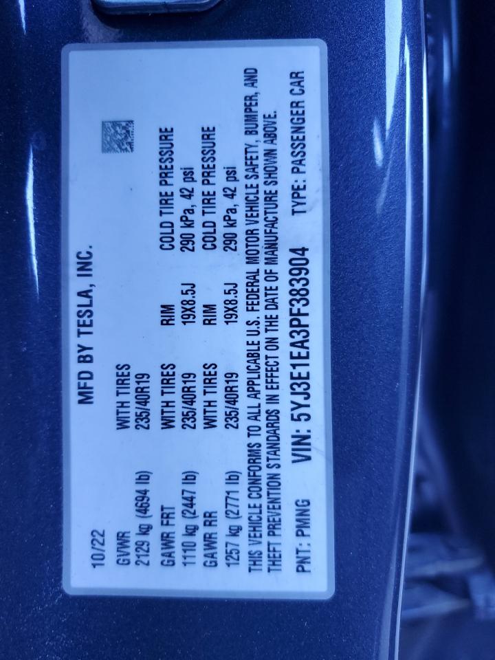 2023 TESLA MODEL 3  VIN:5YJ3E1EA3PF383904