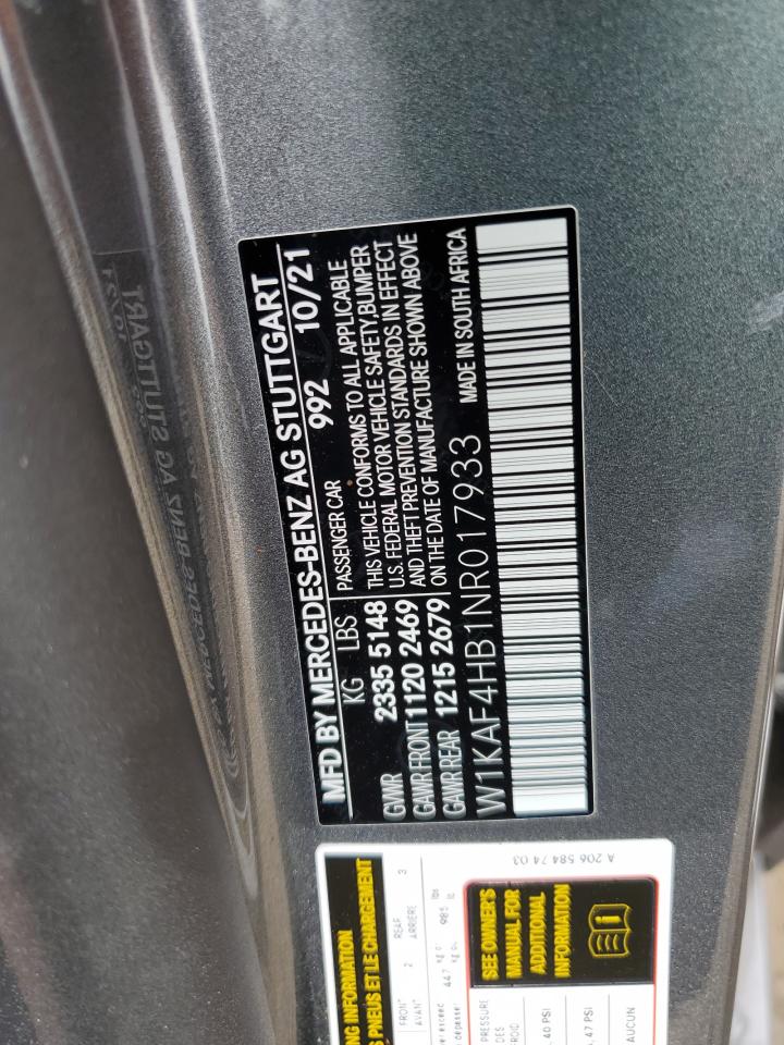 2022 MERCEDES-BENZ C 300 4MATIC VIN:W1KAF4HB1NR017933