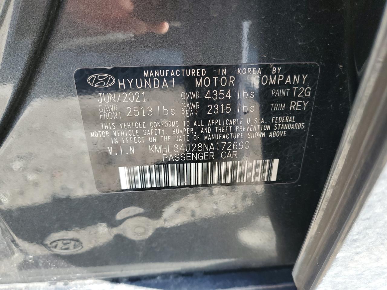 2022 HYUNDAI SONATA LIMITED VIN:KMHL34J28NA172690