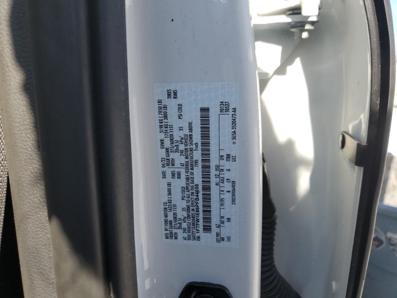 2023 FORD F150 SUPERCREW VIN:1FTFW1E86PFB44656