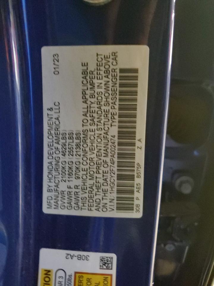 2023 HONDA ACCORD HYBRID SPORT-L VIN:1HGCY2F74PA002474