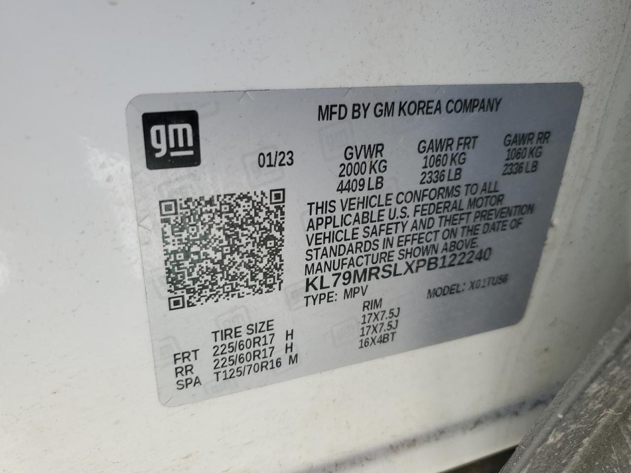 2023 CHEVROLET TRAILBLAZER LT VIN:KL79MRSLXPB122240