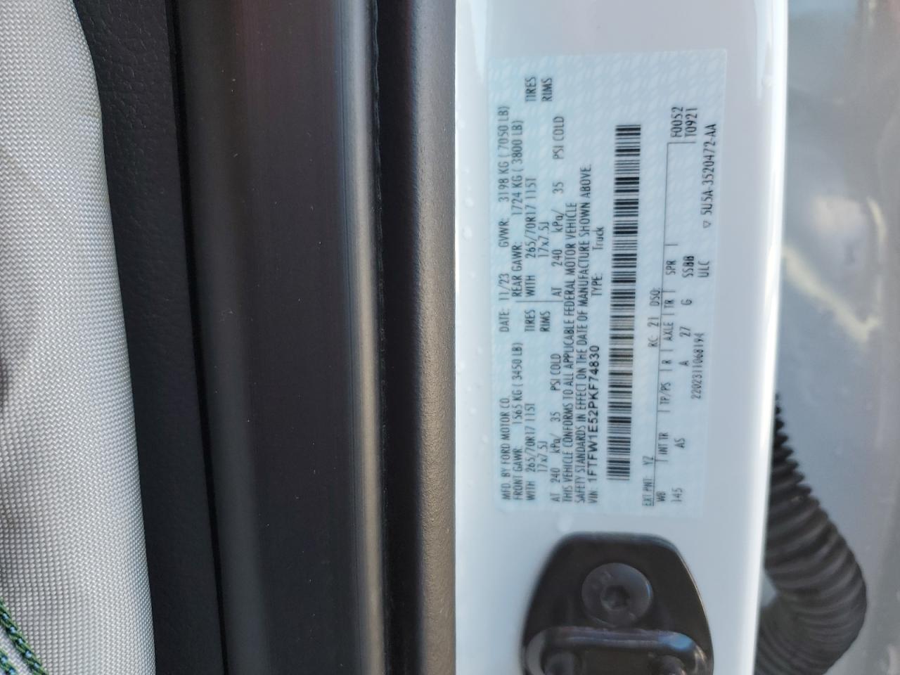 2023 FORD F150 SUPERCREW VIN:1FTFW1E52PKF74830