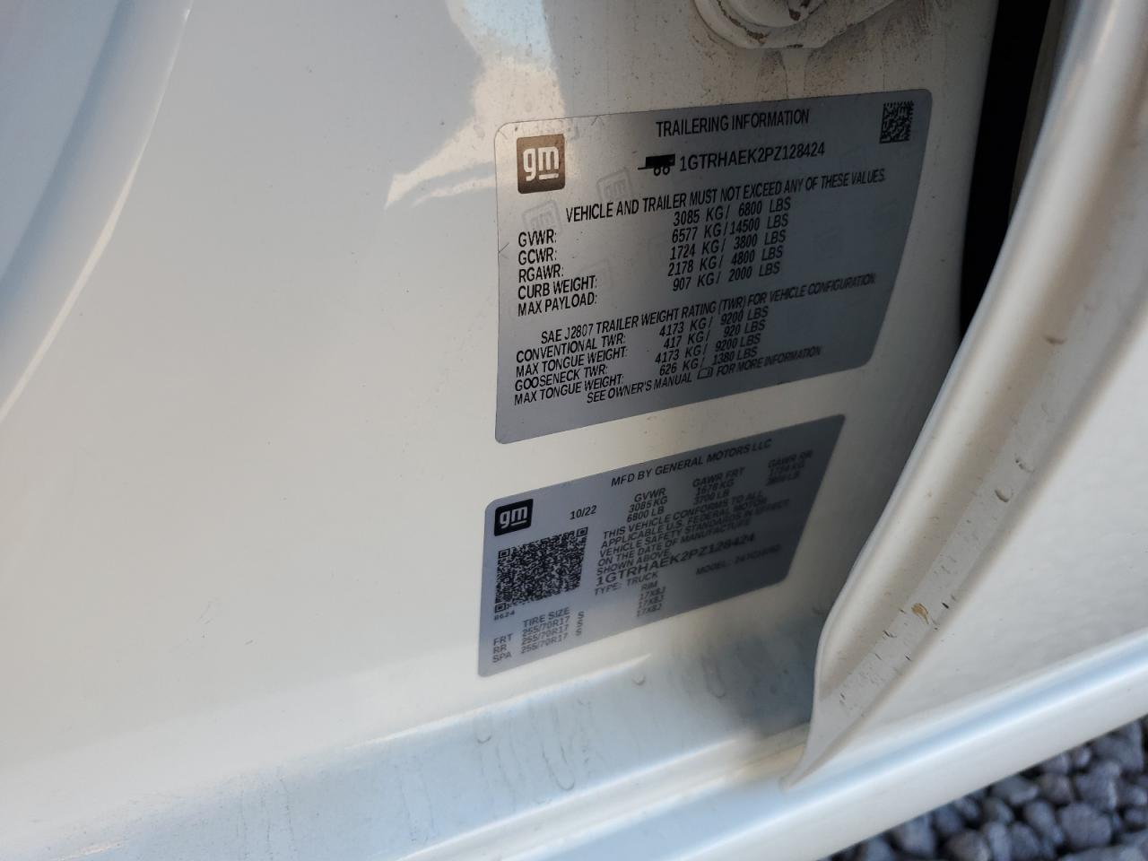 2023 GMC SIERRA C1500 VIN:1GTRHAEK2PZ128424