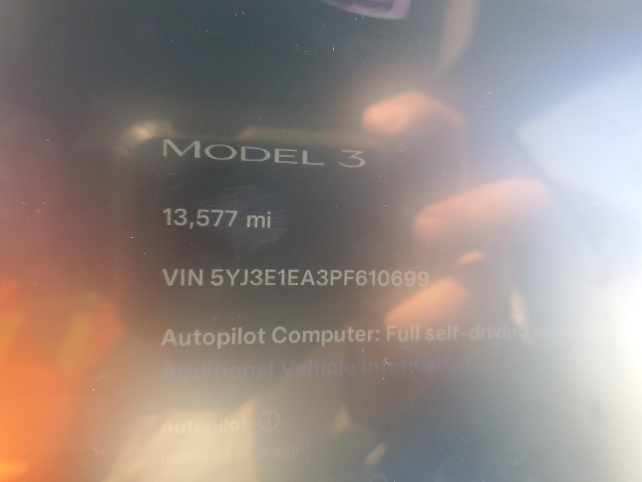 2023 TESLA MODEL 3  VIN:5YJ3E1EA3PF610699