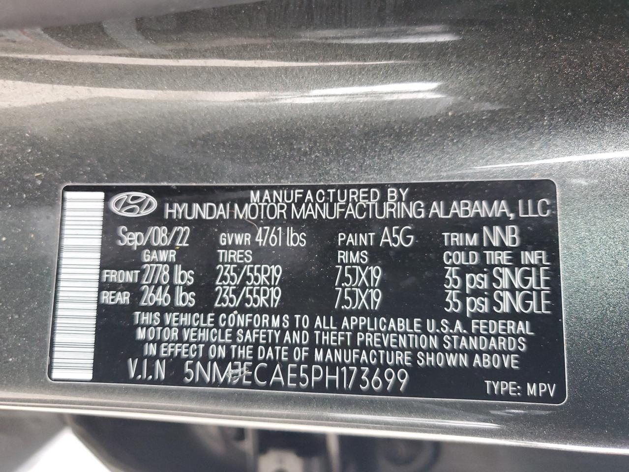 2023 HYUNDAI TUCSON LIMITED VIN:5NMJECAE5PH173699