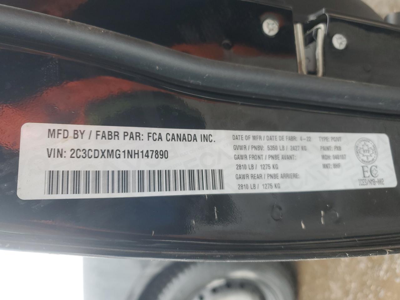 2022 DODGE CHARGER GT VIN:2C3CDXMG1NH147890