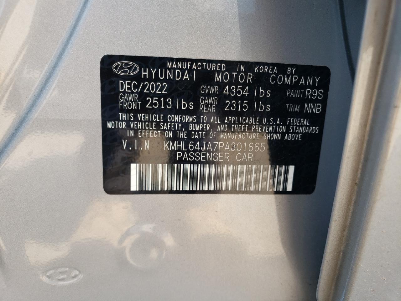 2023 HYUNDAI SONATA SEL VIN:KMHL64JA7PA301665