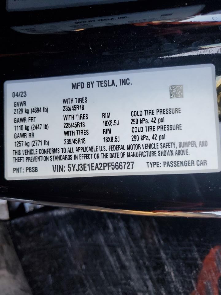 2023 TESLA MODEL 3  VIN:1GCNCPEC1FZ384531