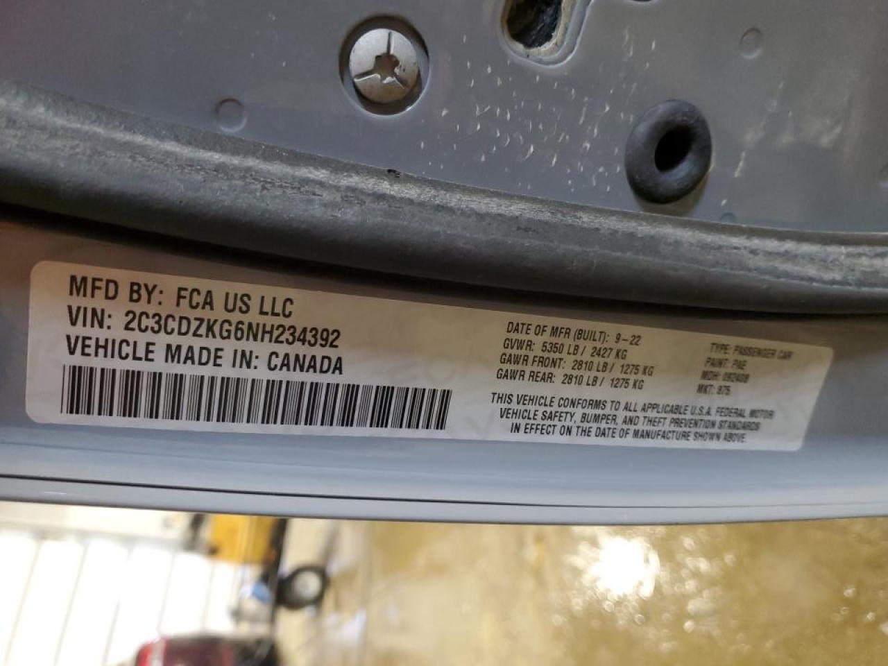 2022 DODGE CHALLENGER GT VIN:2C3CDZKG6NH234392