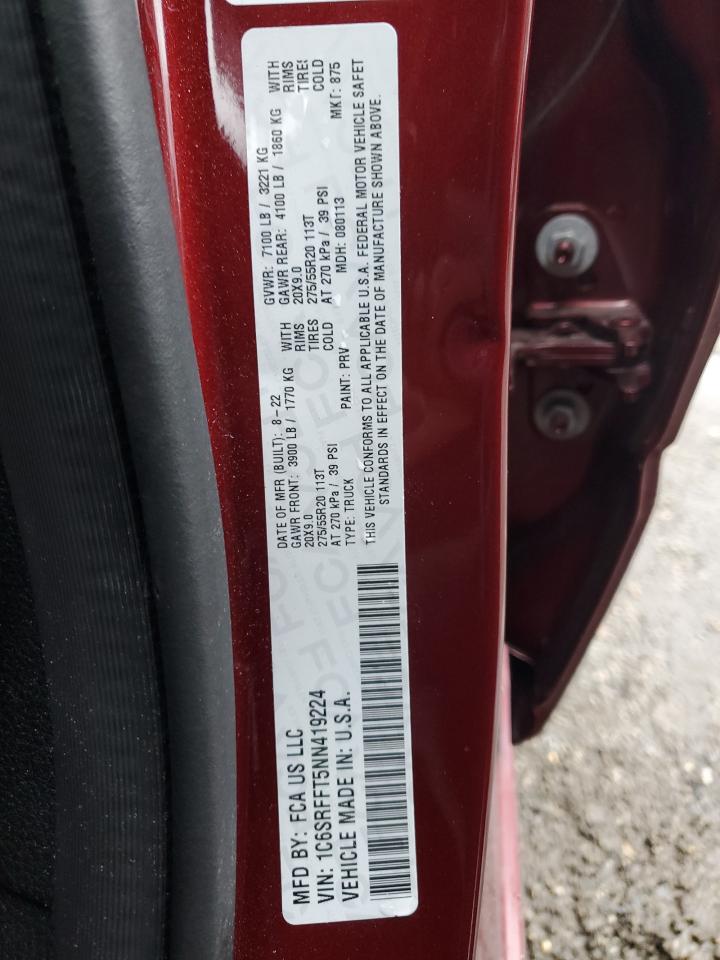 2022 RAM 1500 BIG HORN/LONE STAR VIN:1C6SRFFT5NN419224