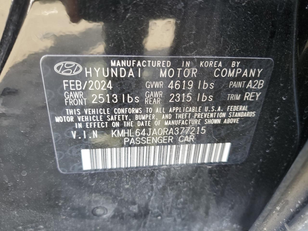 2024 HYUNDAI SONATA SEL VIN:KMHL64JA0RA377215
