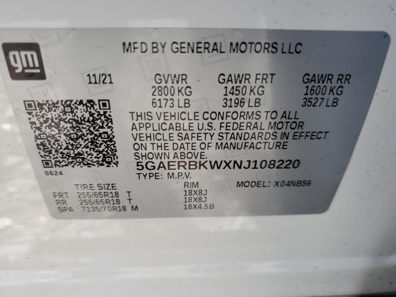 2022 BUICK ENCLAVE ESSENCE VIN:5GAERBKWXNJ108220