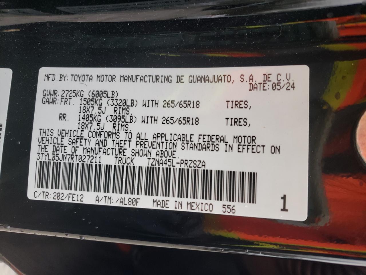 2024 TOYOTA TACOMA DOUBLE CAB VIN:3TYLB5JN7RT027211