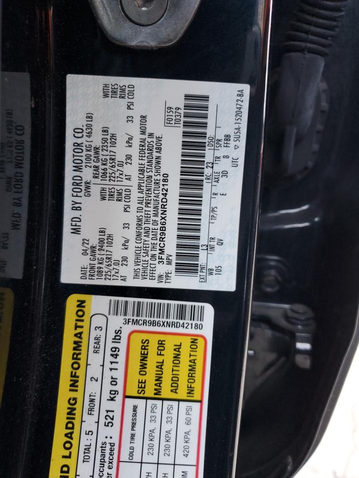 2022 FORD BRONCO SPORT BIG BEND VIN:3FMCR9B6XNRD42180