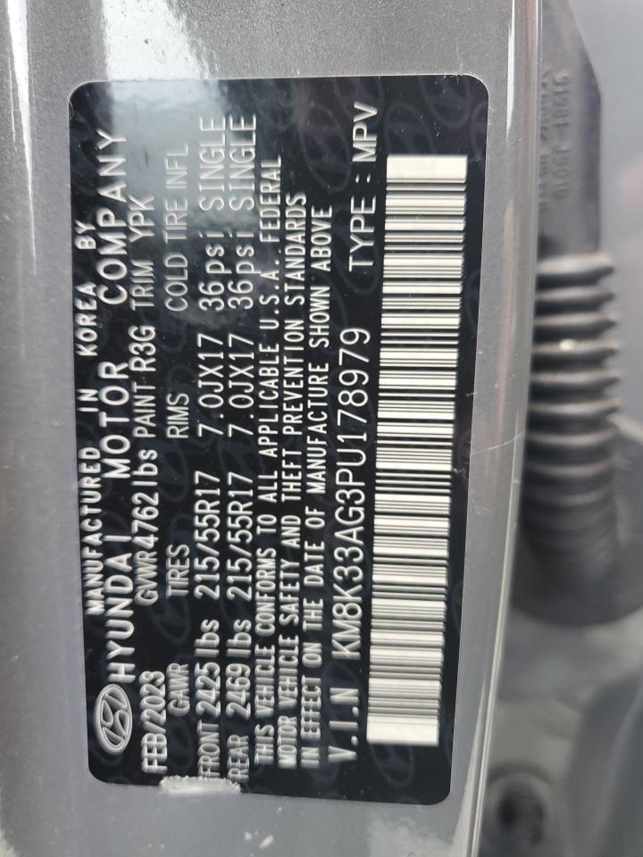2023 HYUNDAI KONA SEL VIN:KM8K33AG3PU178979