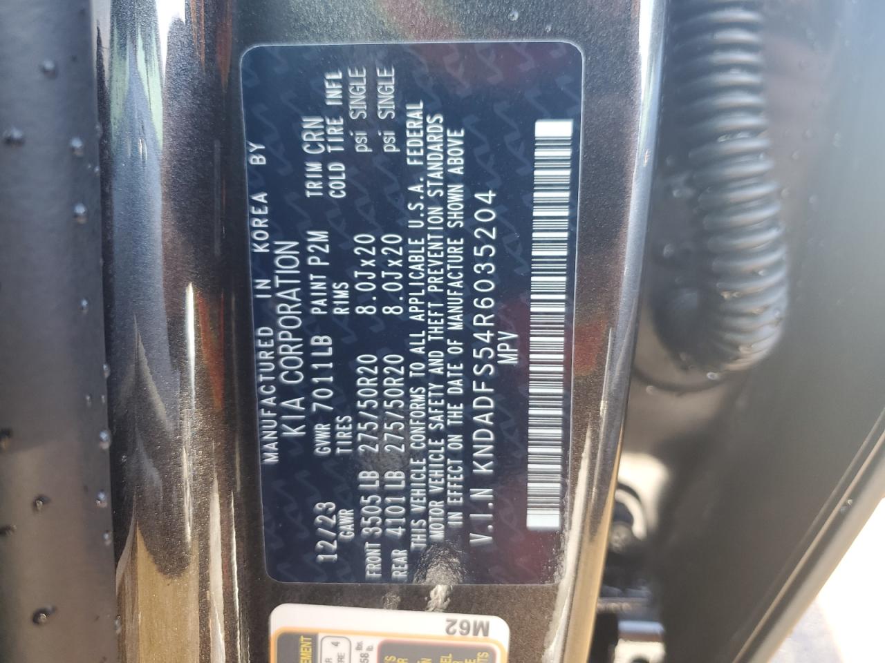 2024 KIA EV9 LAND VIN:KNDADFS54R6035204