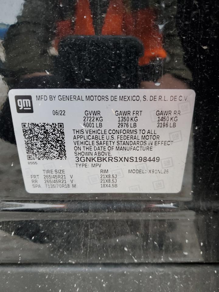 2022 CHEVROLET BLAZER RS VIN:3GNKBKRSXNS198449