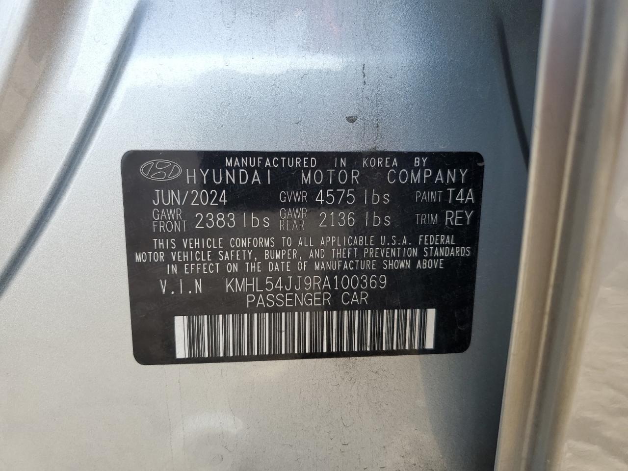 2024 HYUNDAI SONATA HYBRID VIN:KMHL54JJ9RA100369