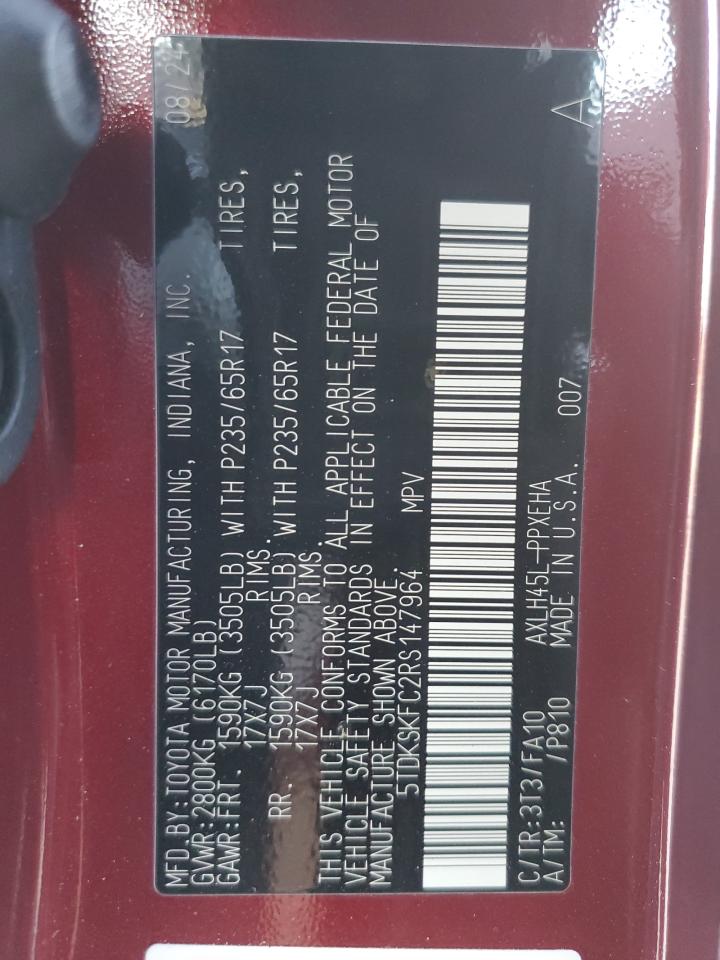 2024 TOYOTA SIENNA LE VIN:5TDKSKFC2RS147964