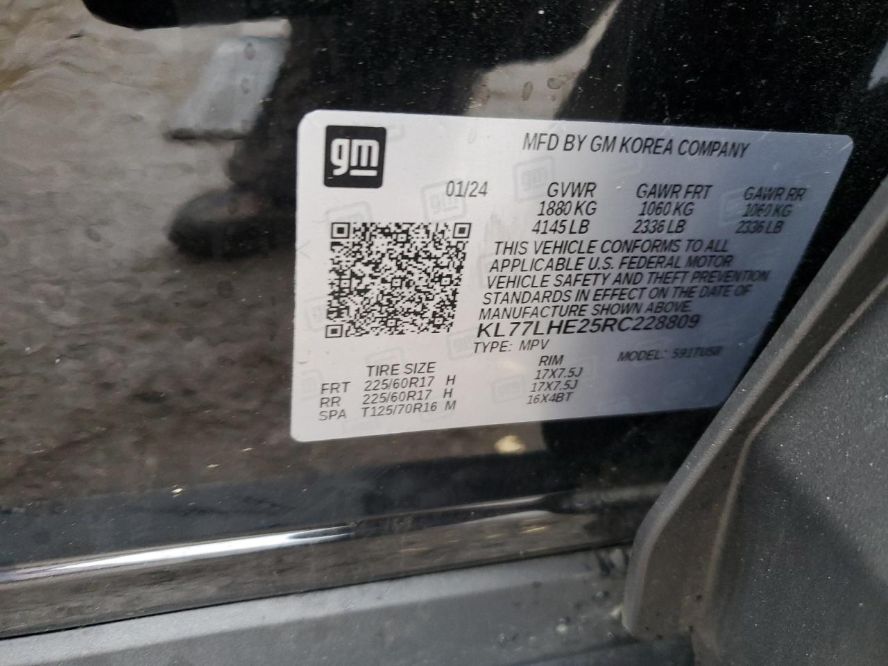 2024 CHEVROLET TRAX 1LT VIN:KL77LHE25RC228809