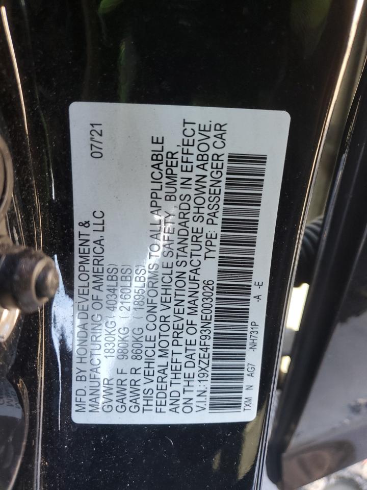 2022 HONDA INSIGHT TOURING VIN:19XZE4F93NE003026