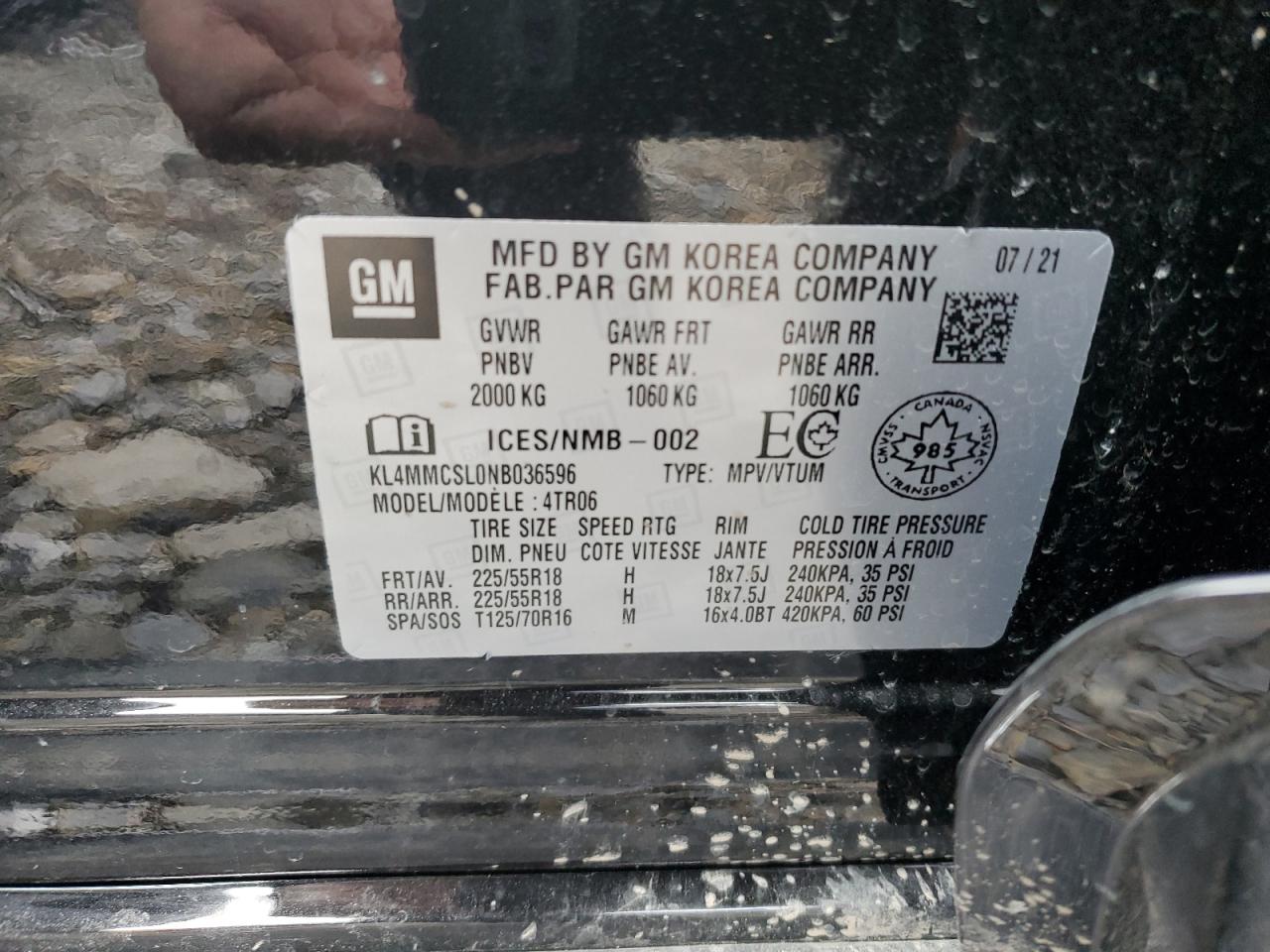 2022 BUICK ENCORE GX PREFERRED VIN:KL4MMCSL0NB036596