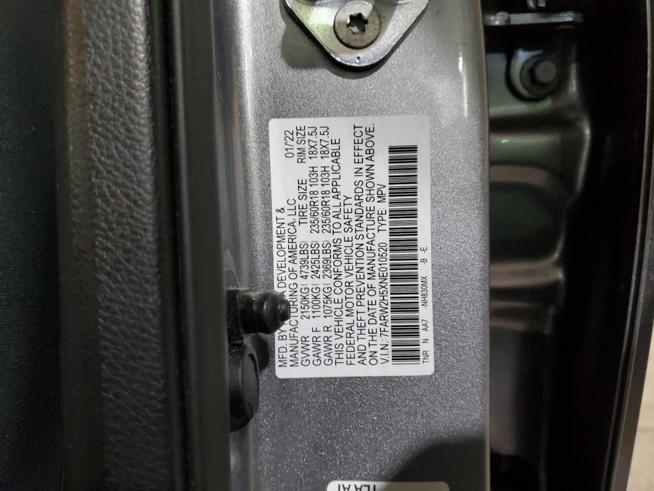 2022 HONDA CR-V EX VIN:7FARW2H5XNE010520
