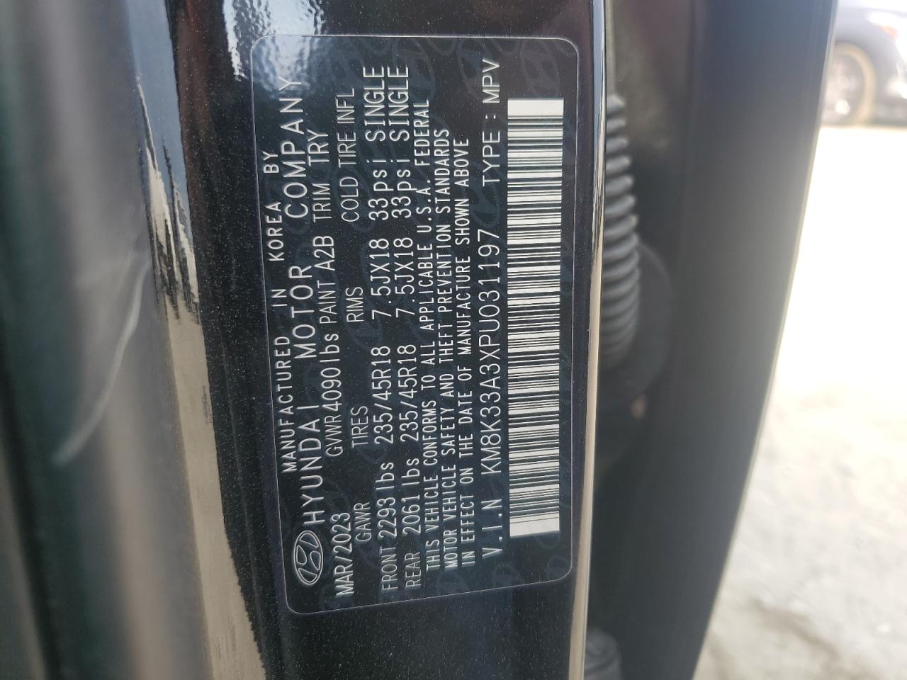 2023 HYUNDAI KONA N LINE VIN:KM8K33A3XPU031197