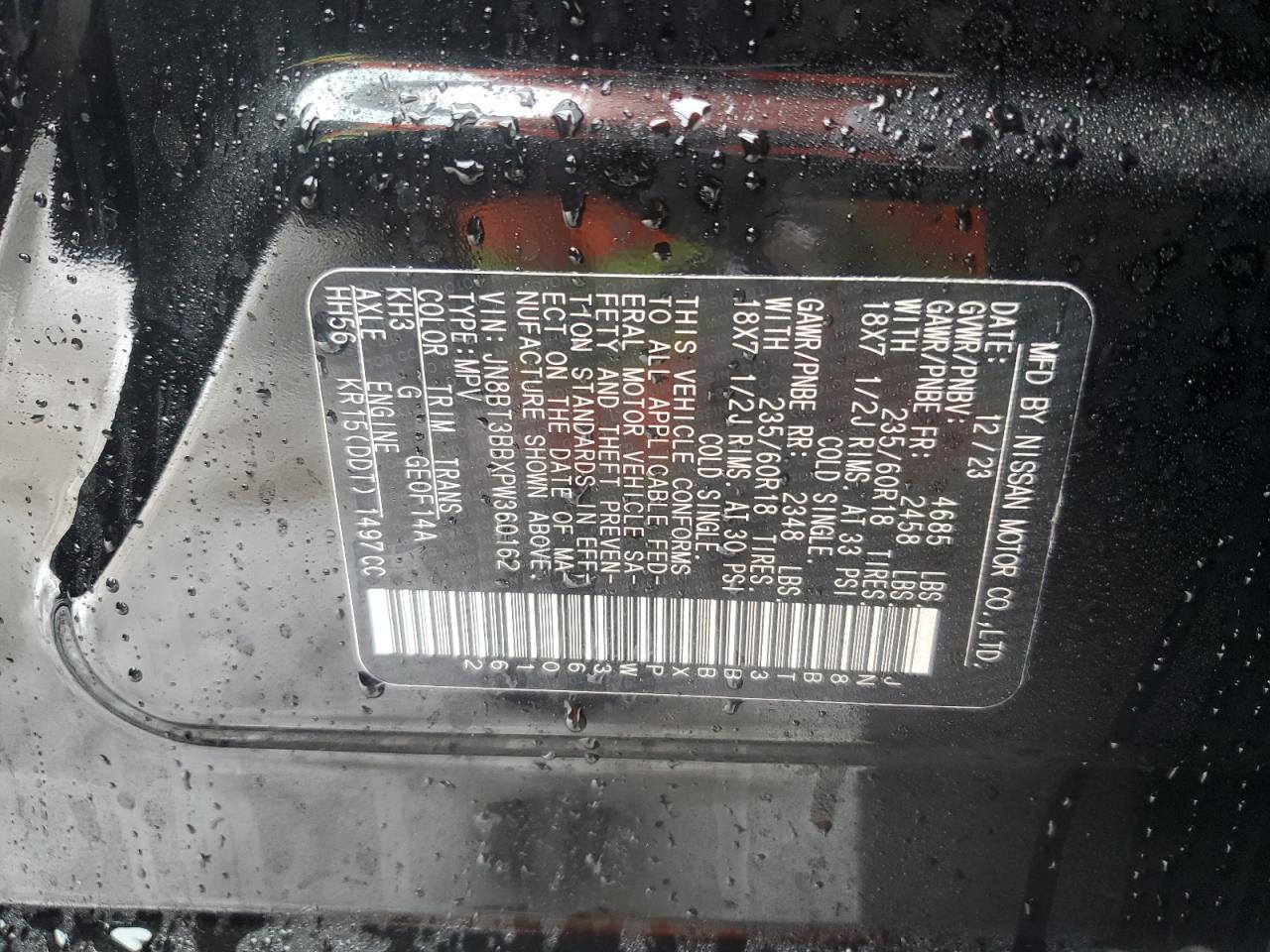 2023 NISSAN ROGUE SV VIN:JN8BT3BBXPW360162
