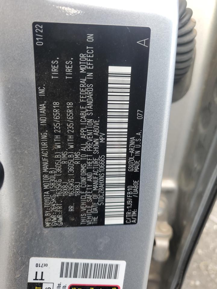 2022 TOYOTA HIGHLANDER L VIN:5TDCZRAHXNS106665